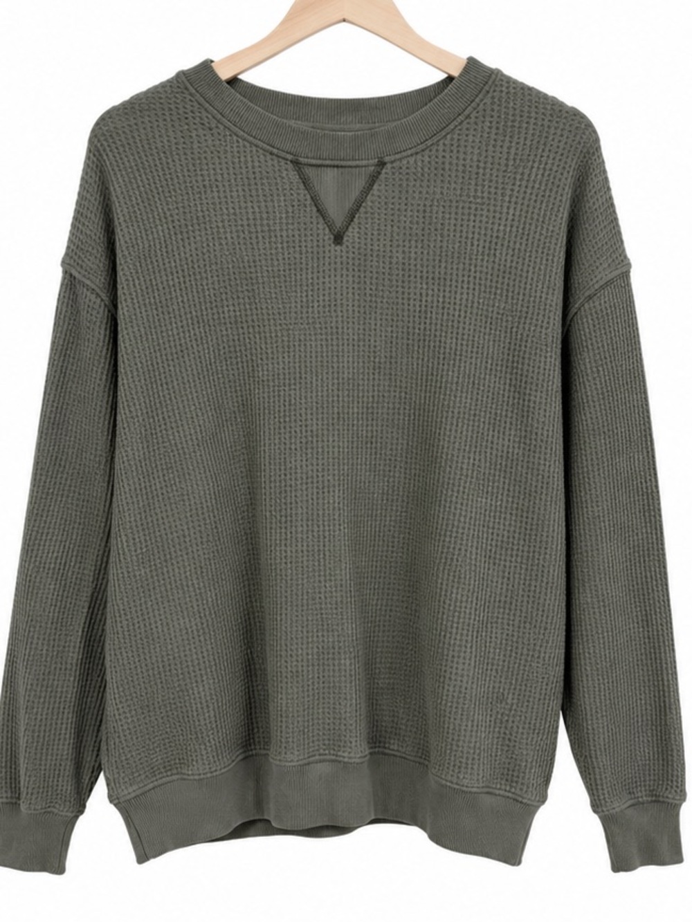 aerie Olive Green Waffle Knit Crewneck Sweatshirt
